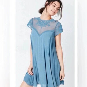 Urban Outfitters KIMCHI BLUE Blue Embellished Trapeze Mini Dress Size XS